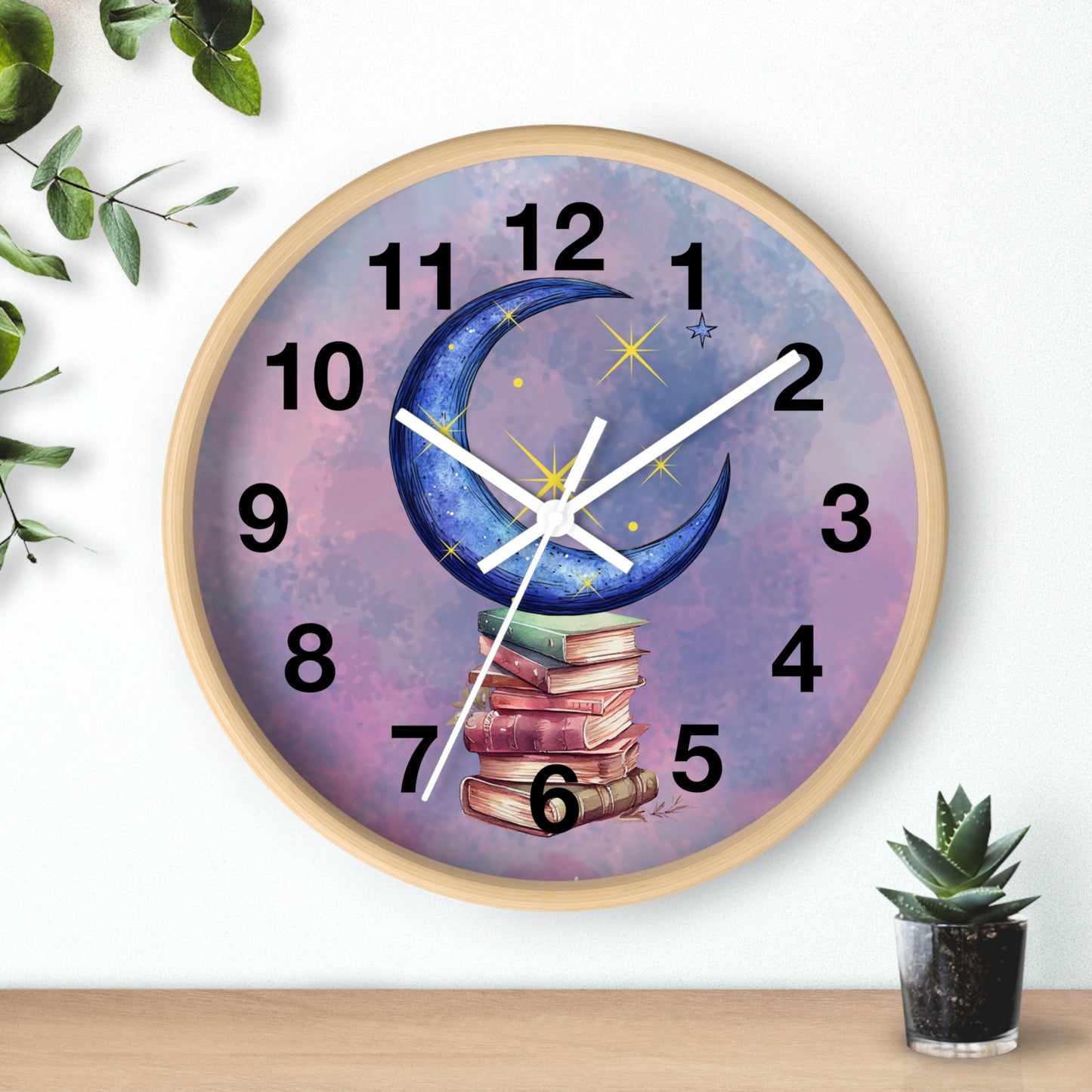 Reloj de pared -Libros a la luz de la luna