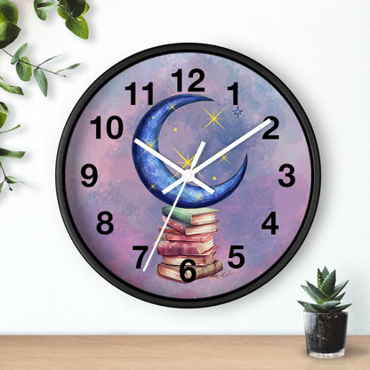 Reloj de pared -Libros a la luz de la luna
