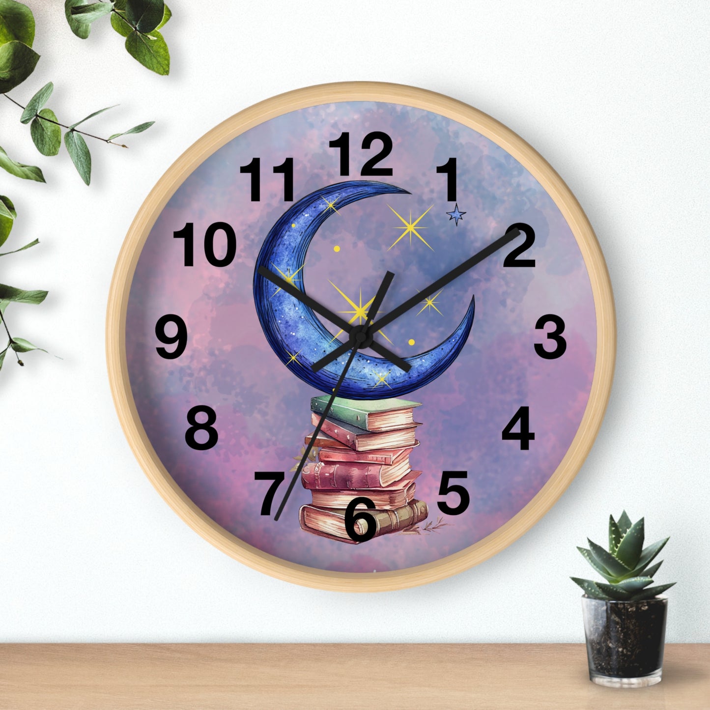 Reloj de pared -Libros a la luz de la luna