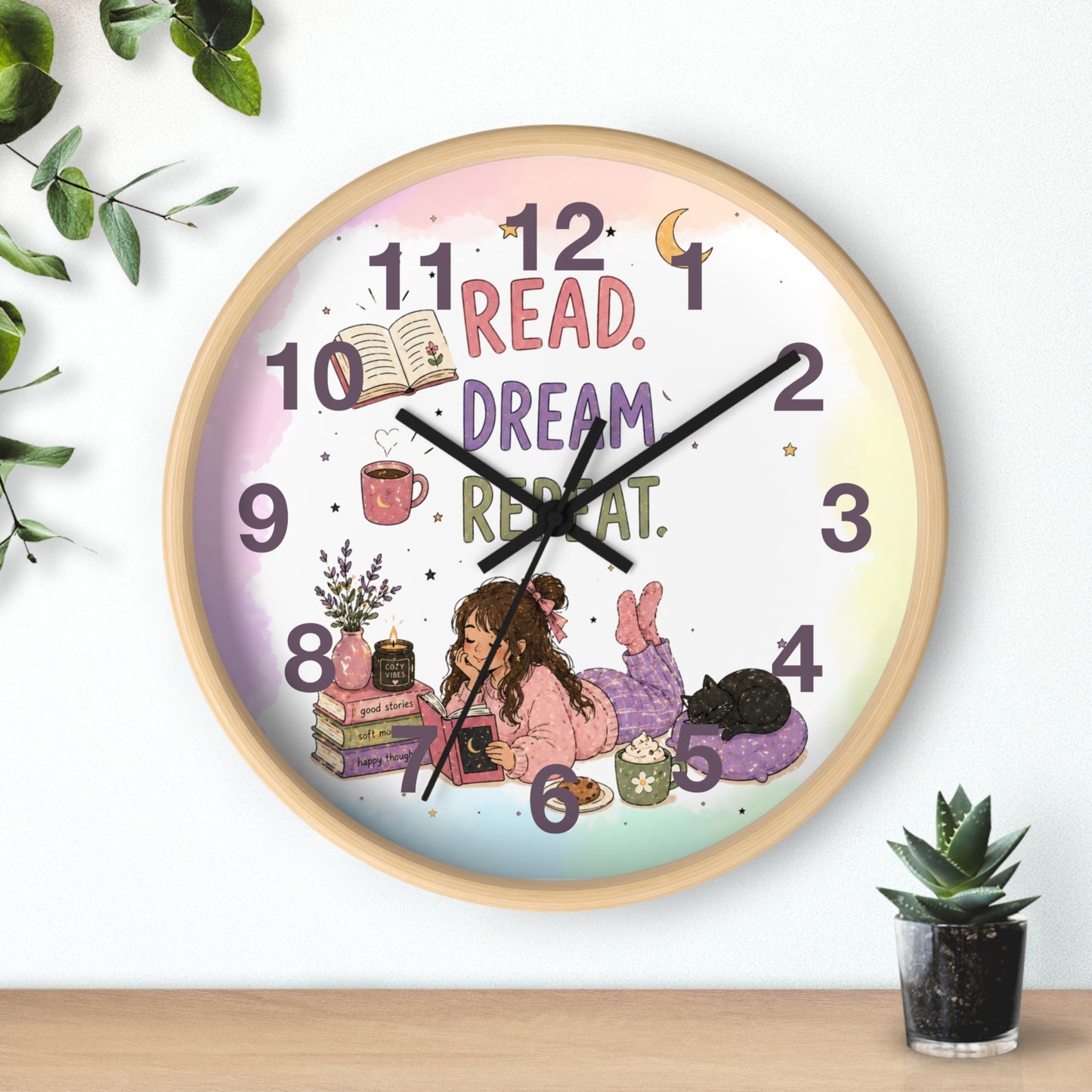 Wall clock "Read. Dream. Repeat."